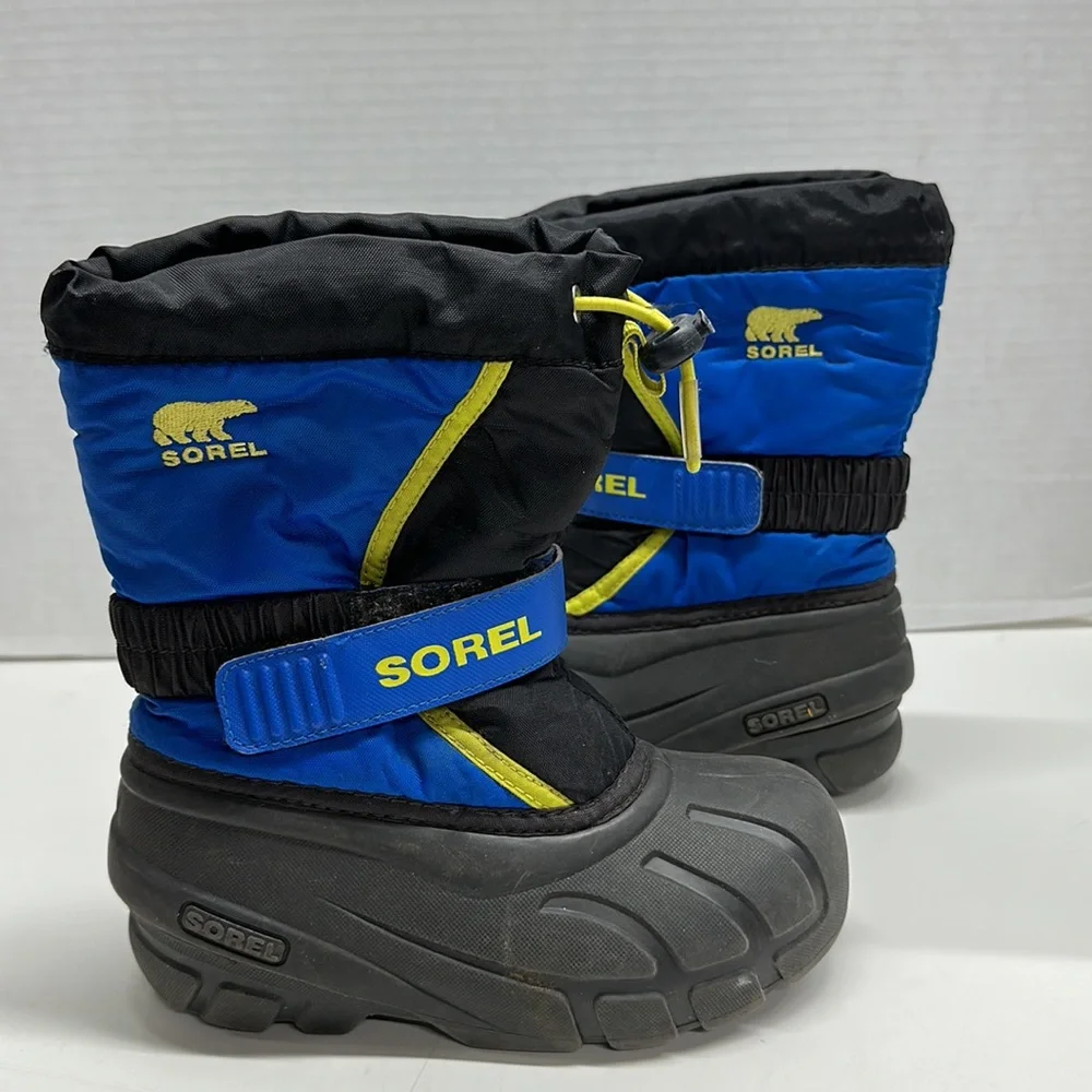 Sorel Fluffy Winter Snow Waterproof Boots Black Blue Little Kids Youth Size 12